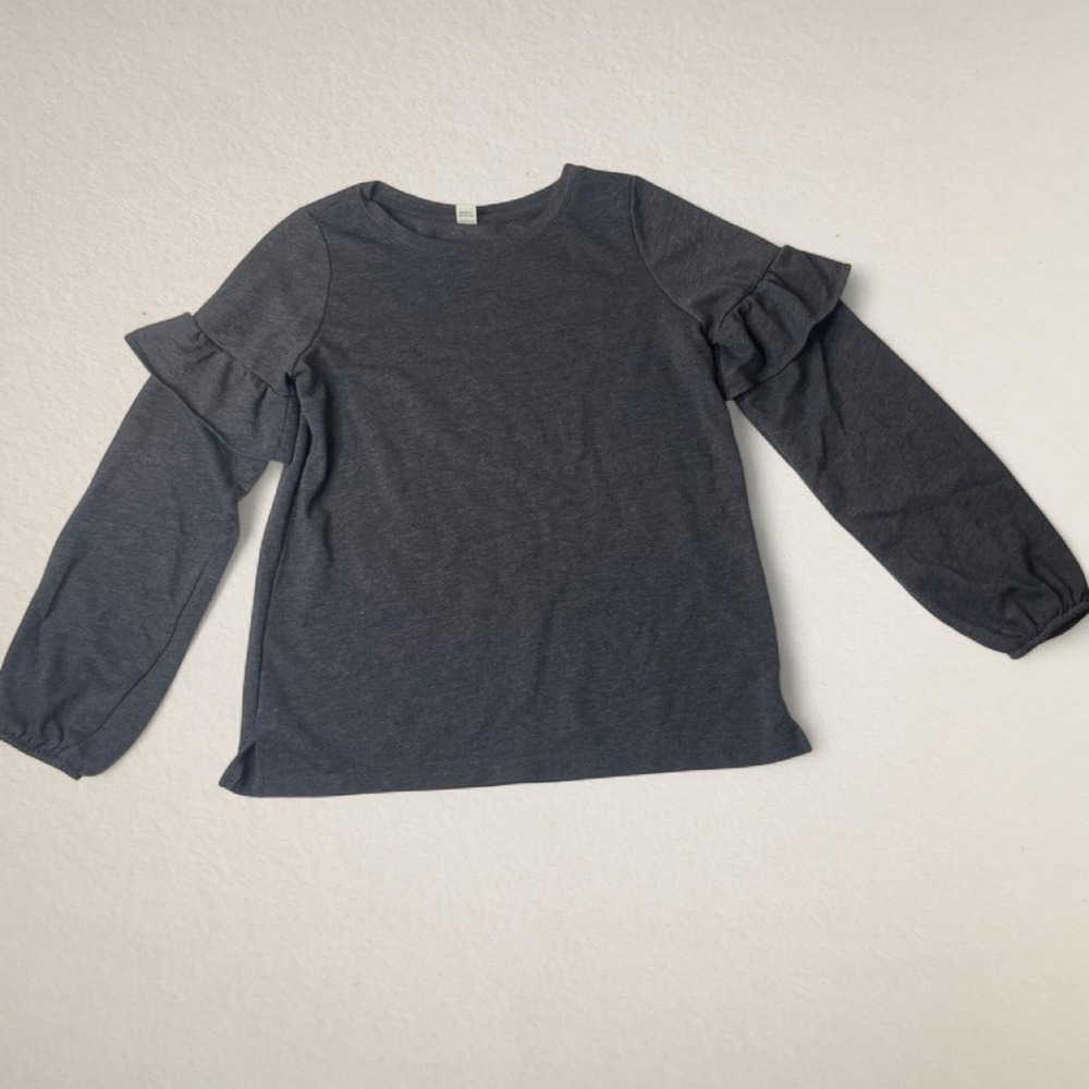 Charcoal Grey Ruffle Sleeve Sweatshirt | Soft Knit Pullover size S - Picture 2 of 5